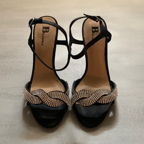 Browns “Vicky” Black Satin and Rhinestone Sandal - Picture 3 of 10